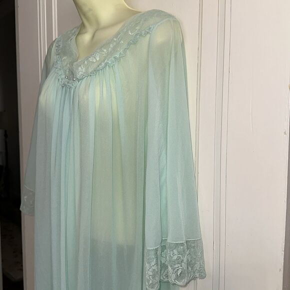 Vintage 60‎ Sans Souci Aqua/mint green semi sheer nylon robe - Picture 4 of 10